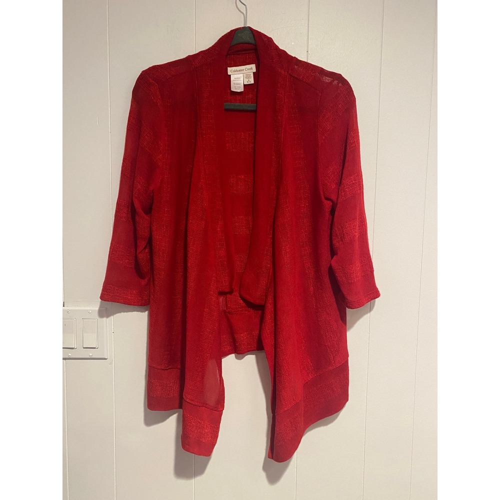 Coldwater‎ Creek Red Open Front 3/4 Sleeve Duster Cardigan Sweater M 10 12